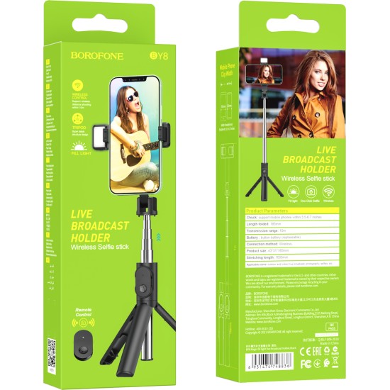 Borofone BY8 Magic Selfie Stick Τρίποδο Κινητού με Bluetooth Μαύρο
