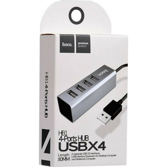 Hoco HB1 USB 2.0 Hub 4 Θυρών με σύνδεση USB-A & Θύρα Φόρτισης Γκρι Hoco HB1 USB 2.0 Hub 4 Θυρών με σύνδεση USB-A & Θύρα Φόρτισης Γκρι