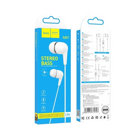 Hoco M97 In-ear Handsfree με Βύσμα 3.5mm Λευκό Hoco M97 In-ear Handsfree με Βύσμα 3.5mm Λευκό