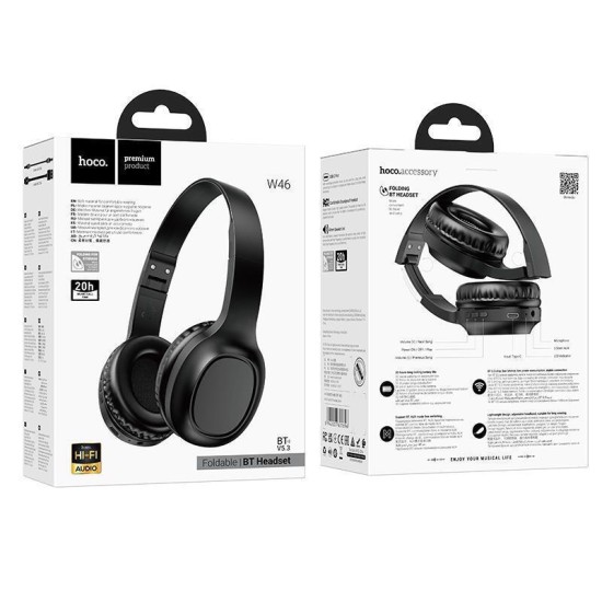Hoco Charm W46 Ασύρματα Bluetooth Over Ear Ακουστικά με 20 ώρες Λειτουργίας Μαύρα Hoco Charm W46 Ασύρματα Bluetooth Over Ear Ακουστικά με 20 ώρες Λειτουργίας Μαύρα