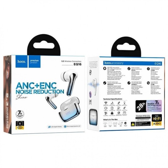 Hoco EQ16 Shine In-ear Bluetooth Handsfree Ακουστικά με Θήκη Φόρτισης Blue Glaze