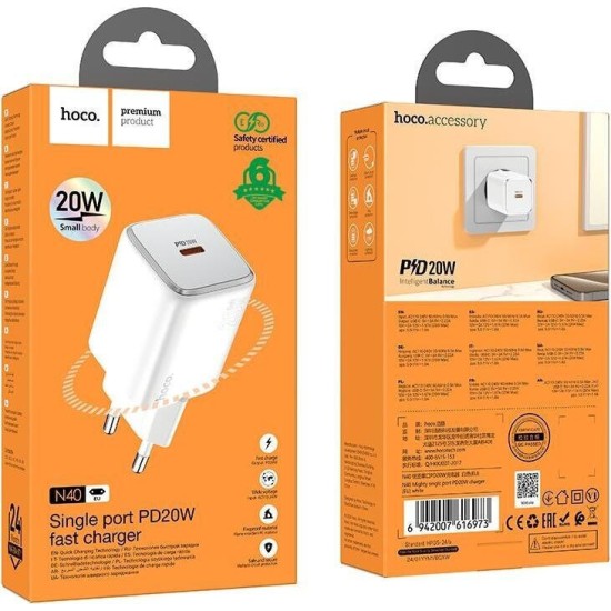 Hoco Φορτιστής Χωρίς Καλώδιο με Θύρα USB-C 20W Power Delivery / Quick Charge 3.0 Λευκός (N40 Mighty) Hoco Φορτιστής Χωρίς Καλώδιο με Θύρα USB-C 20W Power Delivery / Quick Charge 3.0 Λευκός (N40 Mighty)