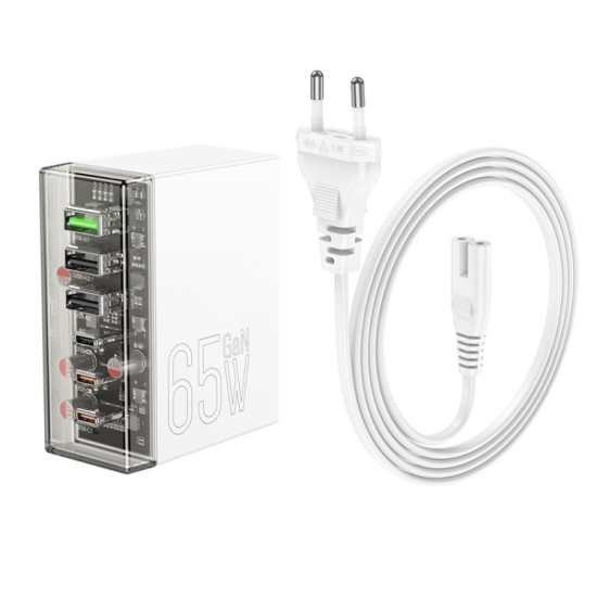 Hoco Βάση Φόρτισης με 3 Θύρες USB-A και 3 Θύρες USB-C 65W Power Delivery / Quick Charge 3.0 σε Λευκό χρώμα (N36 Hoco Βάση Φόρτισης με 3 Θύρες USB-A και 3 Θύρες USB-C 65W Power Delivery / Quick Charge 3.0 σε Λευκό χρώμα (N36
