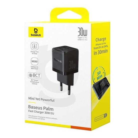 BASEUS PALM ΦΟΡΤΙΣΤΗΣ ΓΡΗΓΟΡΗΣ ΦΟΡΤΙΣΗΣ, 2 ΘΥΡΕΣ, 30W, ΜΑΥΡΟΣ BASEUS PALM ΦΟΡΤΙΣΤΗΣ ΓΡΗΓΟΡΗΣ ΦΟΡΤΙΣΗΣ, 2 ΘΥΡΕΣ, 30W, ΜΑΥΡΟΣ
