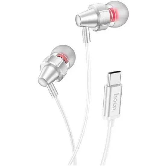Handsfree Ακουστικά Hoco M90 In-ear με Βύσμα USB-C 1.2m Ασημί