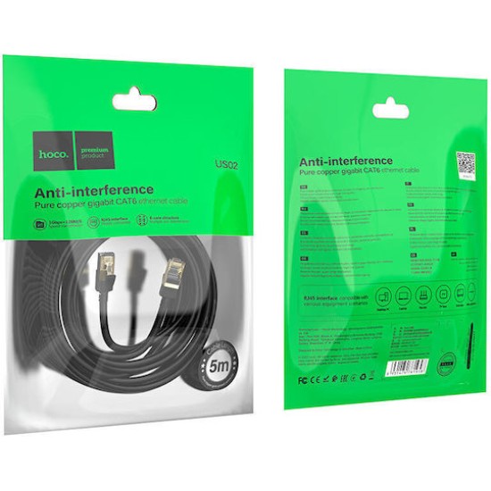 Hoco U/UTP Cat.6 Καλώδιο Δικτύου Ethernet 5m Μαύρο 1τμχ