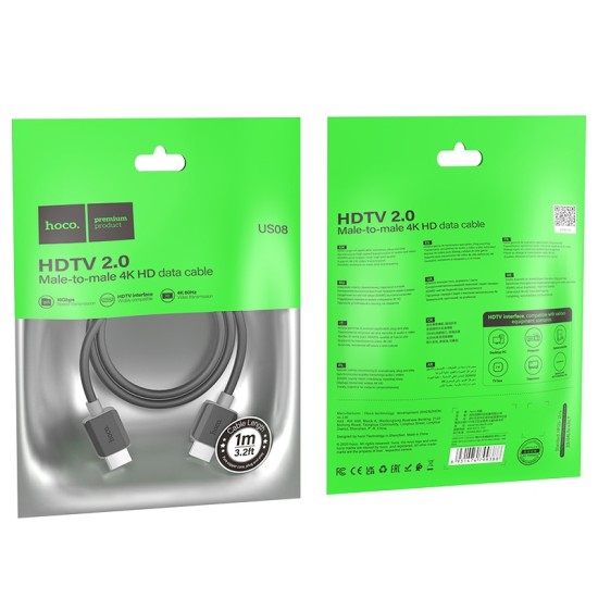 Καλώδιο σύνδεσης Hoco US08 HDMI 2.0 σε HDMI 3μ Μαύρο