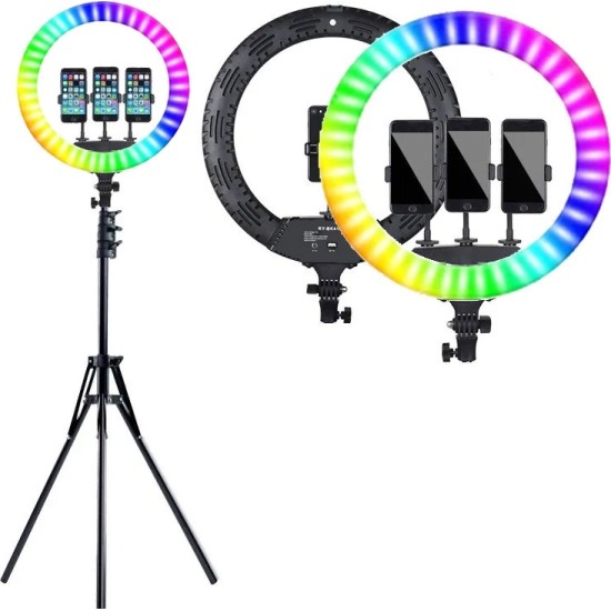 RGB Ring Light RGB Led Ring Light with 3 mobile holders 45cm με Τρίποδο Δαπέδου και Βάση για Κινητό RGB Ring Light RGB Led Ring Light with 3 mobile holders 45cm με Τρίποδο Δαπέδου και Βάση για Κινητό