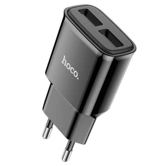 Hoco Φορτιστής Με Καλώδιο με 2 Θύρες USB-A 12W Μαύρος 